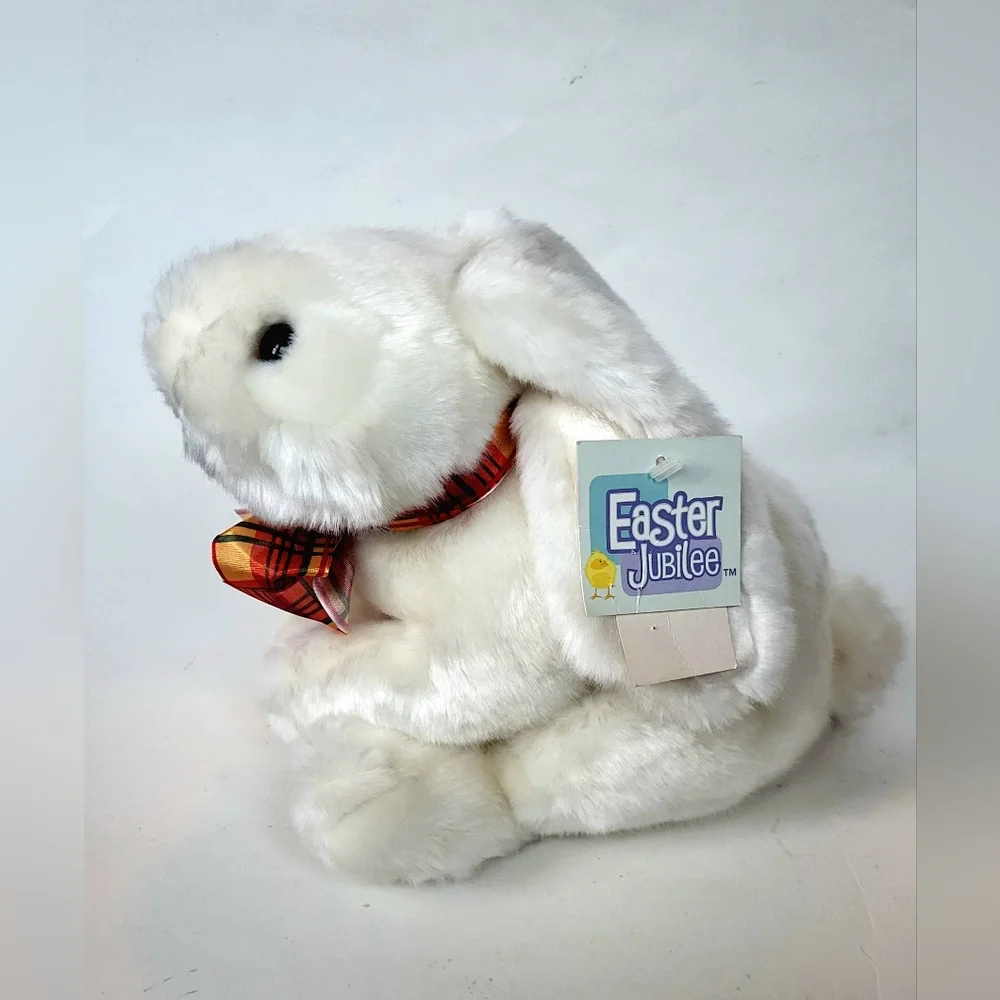 NEW Plush White Bunny with Plaid Bow